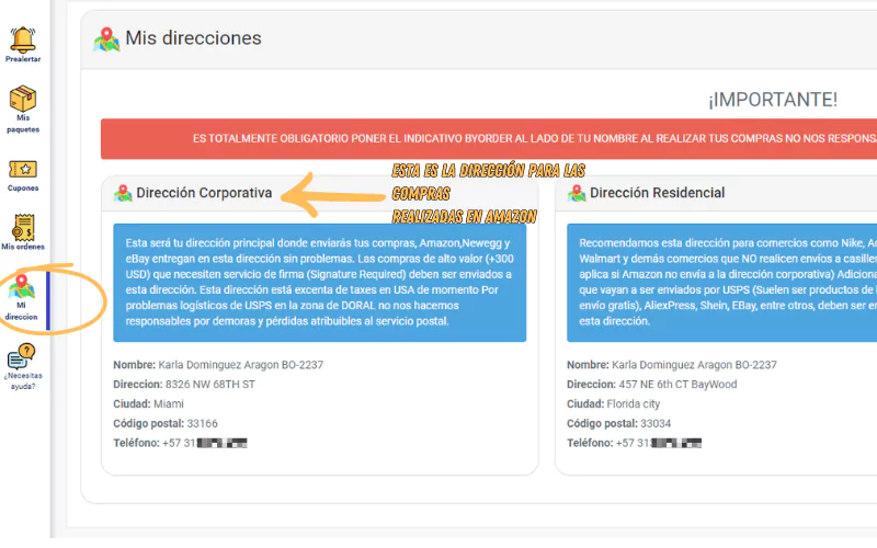 direcciones en estados unidos